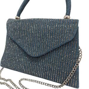 D'margeaux Blue Denim Sparkle Striped Handbag Detach Strap NWT COWGIRL DOPAMINE